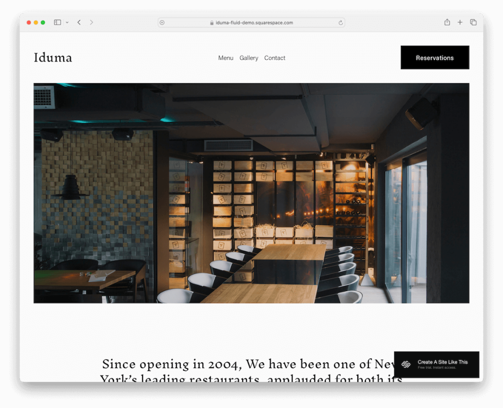 szablon restauracji iduma Squarespace