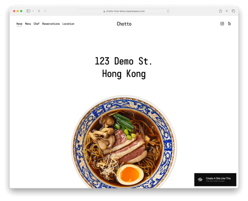Шаблон ресторана chotto Squarespace