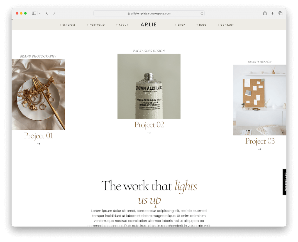 เทมเพลตพอร์ตโฟลิโอของ Arlie Squarespace