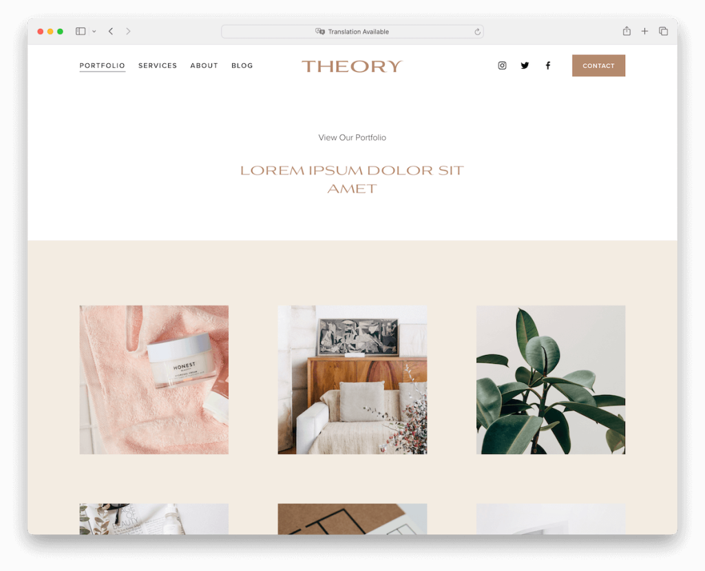 teori squarespace portföy şablonu