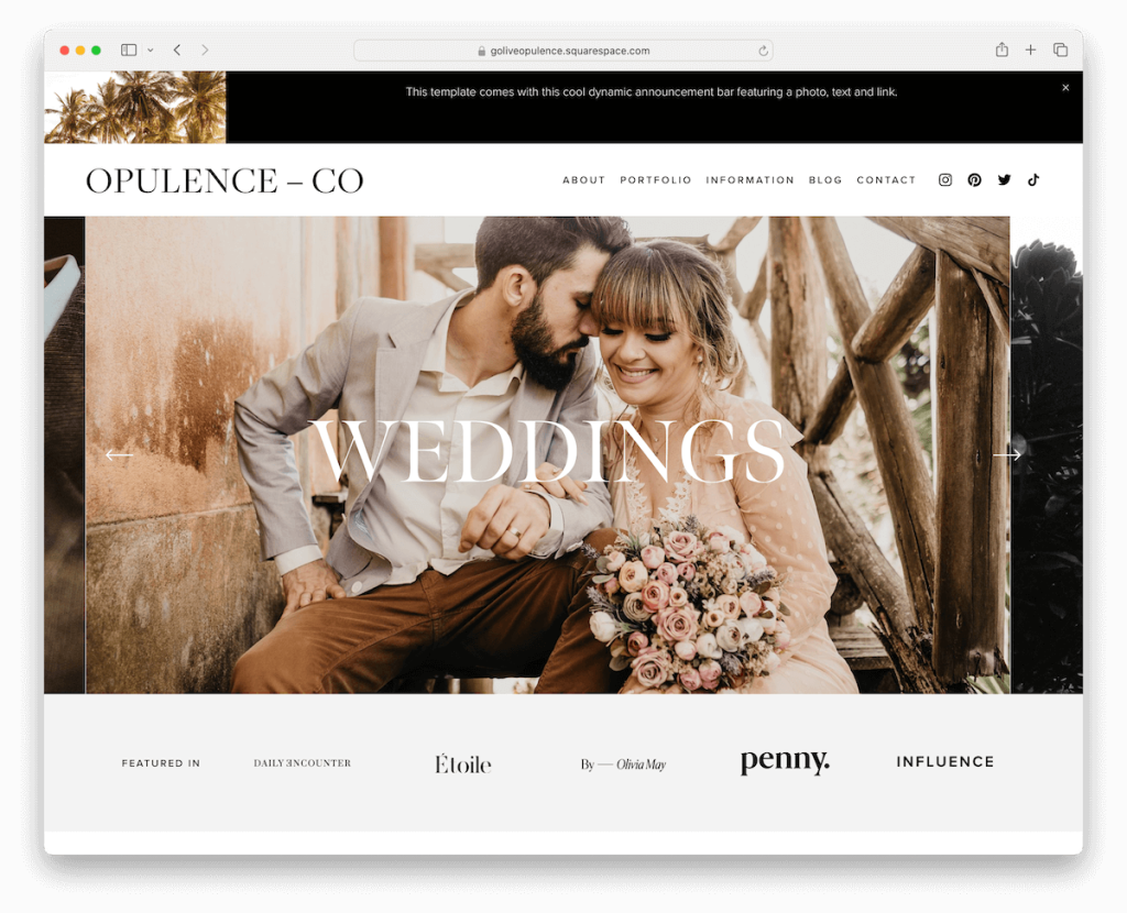 modèle de mariage opulence squarespace