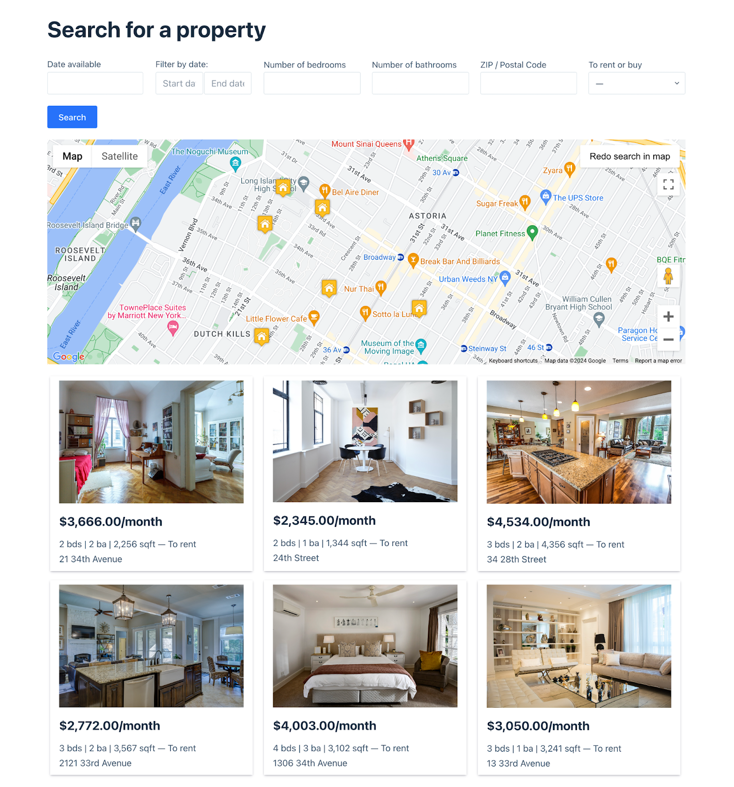 Una directory immobiliare creata con GravityView.