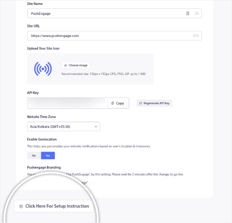 Impostazioni di installazione PushEngage