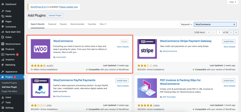 これは WooCommerce をインストールするスクリーンショットです