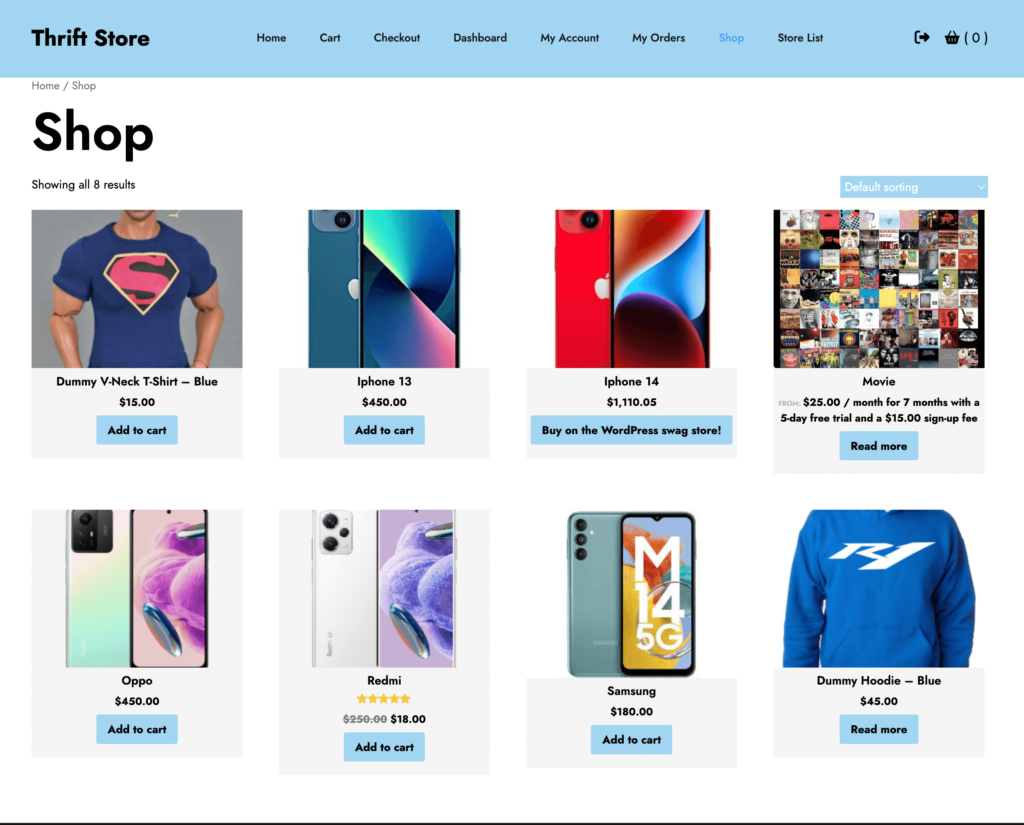 Dies ist ein Screenshot der Shop-Seite