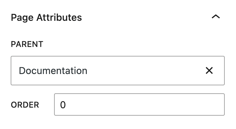 La section des attributs de page dans l'éditeur WordPress affichant les options de hiérarchie des pages.