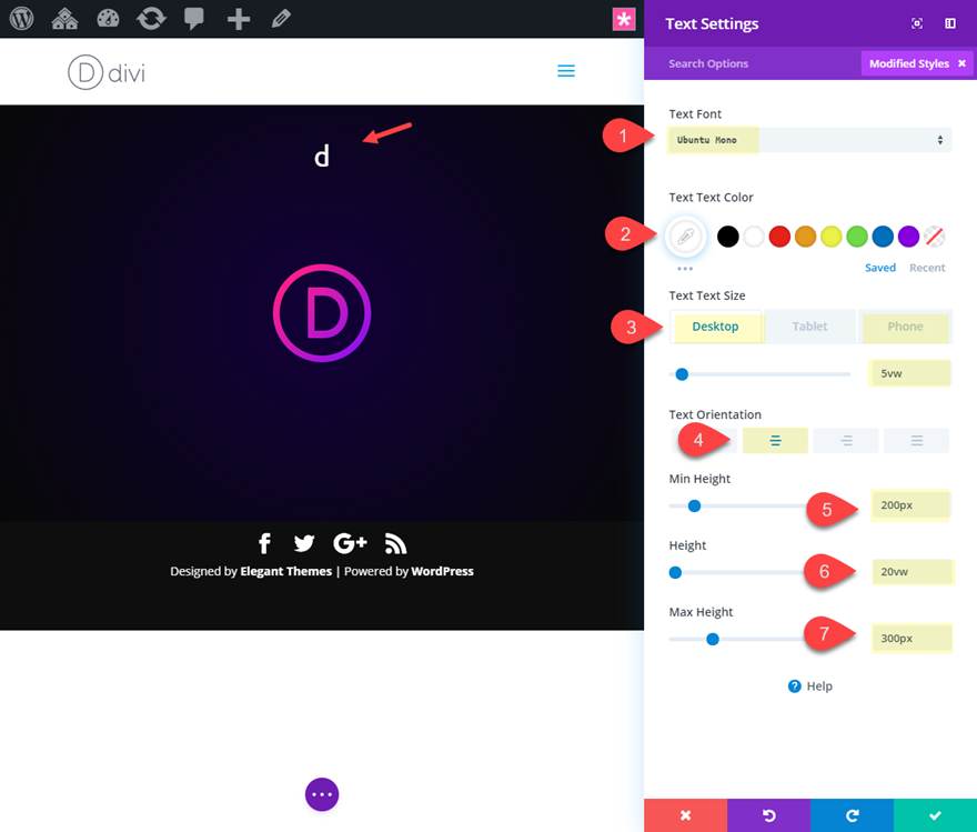 conceptions de texte incurvées divi