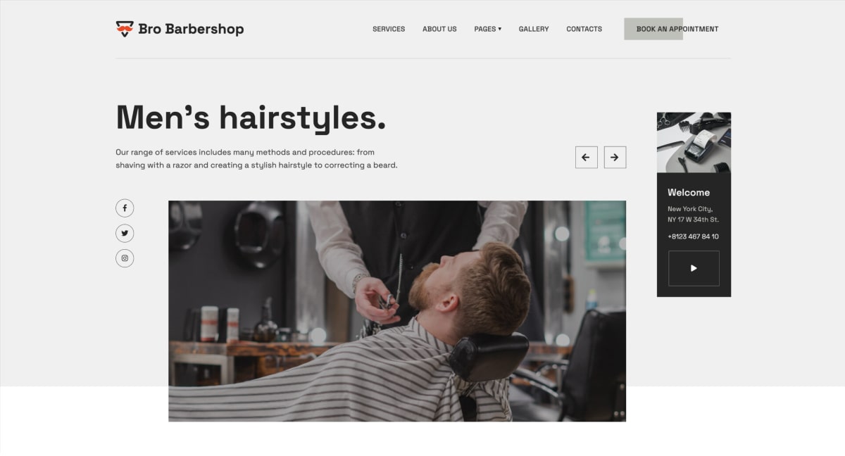 Bro-Barbershop のホームページのスライダー。