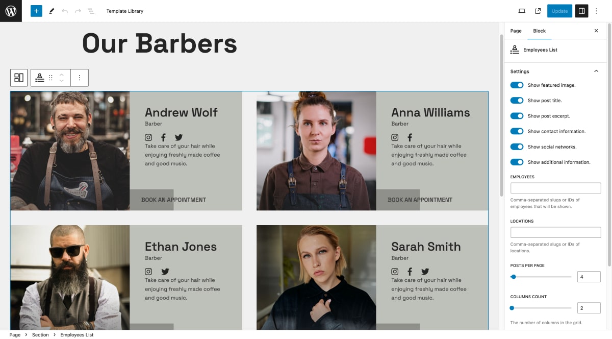 Strona fryzjerów, bracie, strona personelu salonu fryzjerskiego.