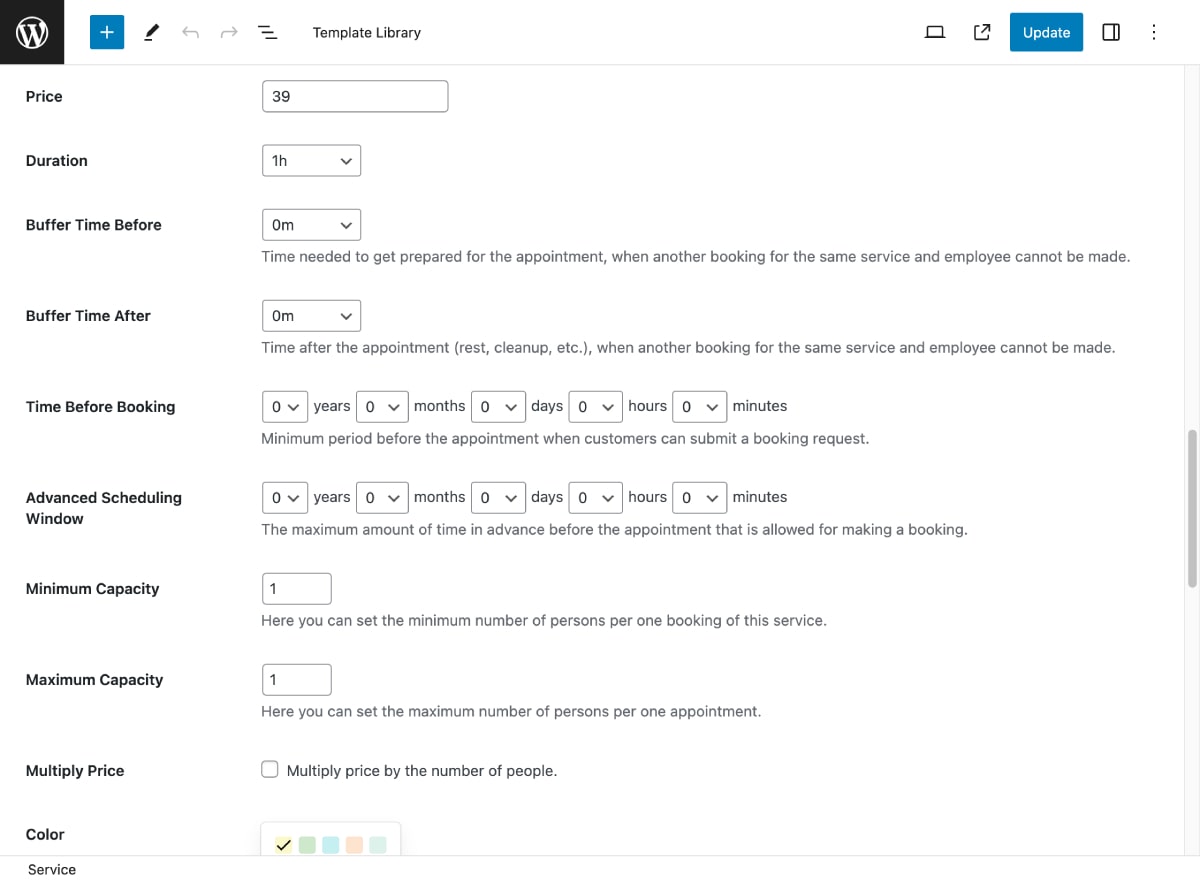 Modifica di un servizio Plugin per la prenotazione di appuntamenti