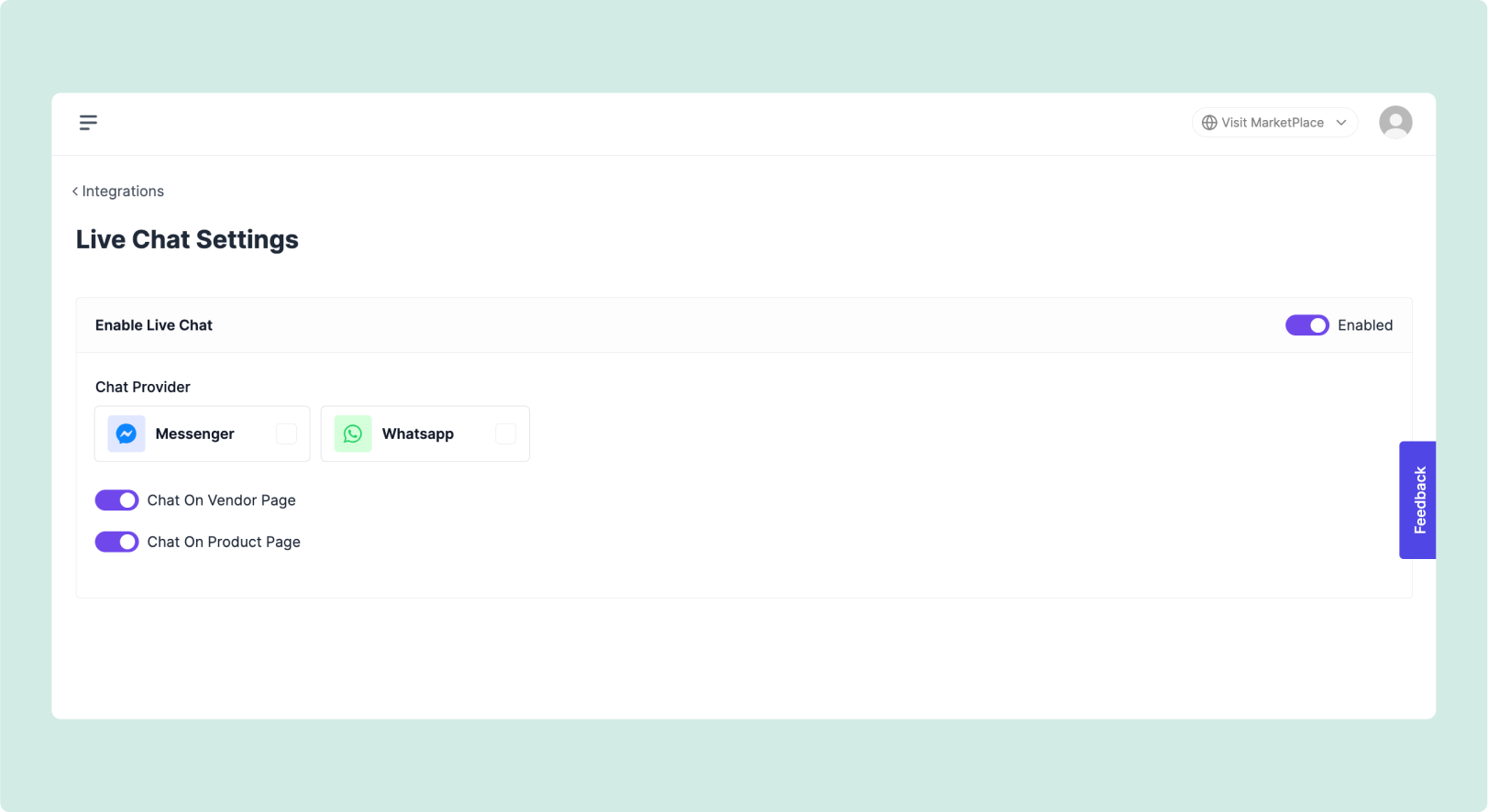 O captură de ecran a integrării prin chat live pentru Dokan Cloud