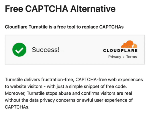 Home page del tornello Cloudflare