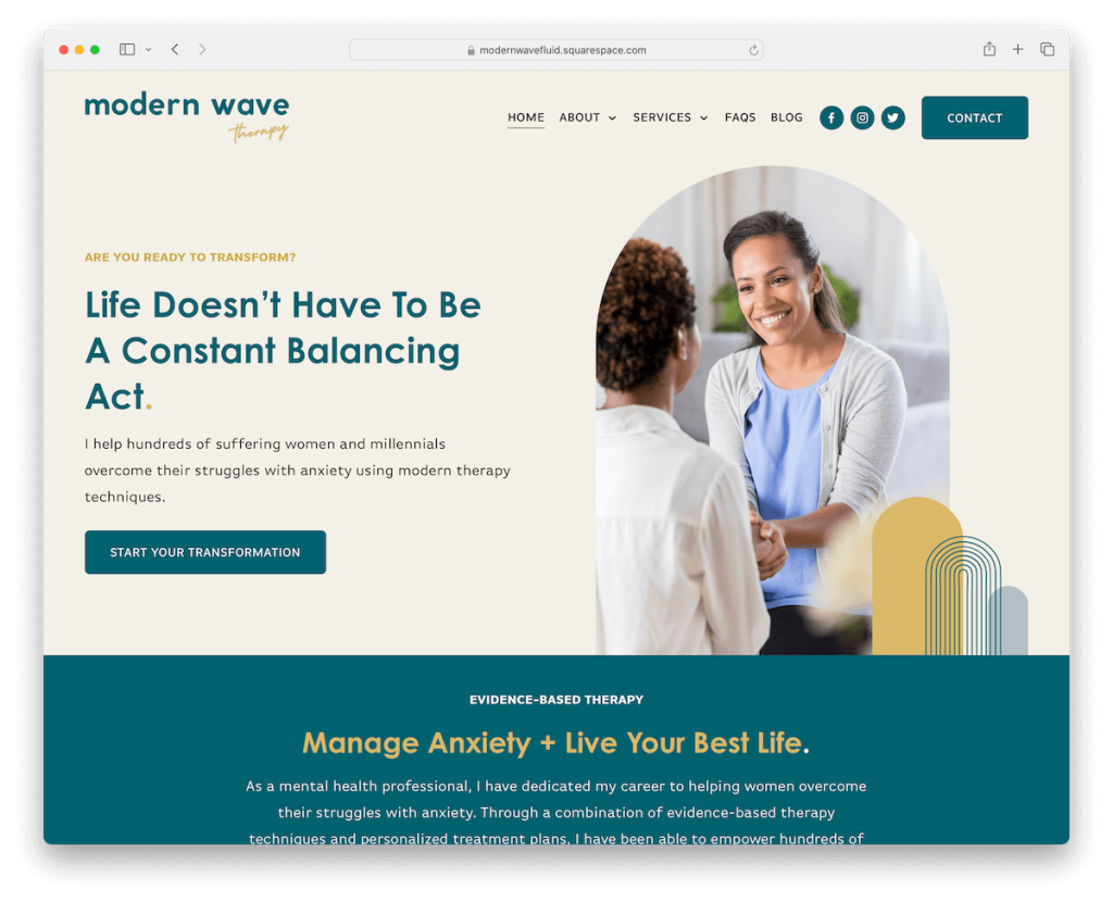 modèle de thérapeute squarespace vague moderne