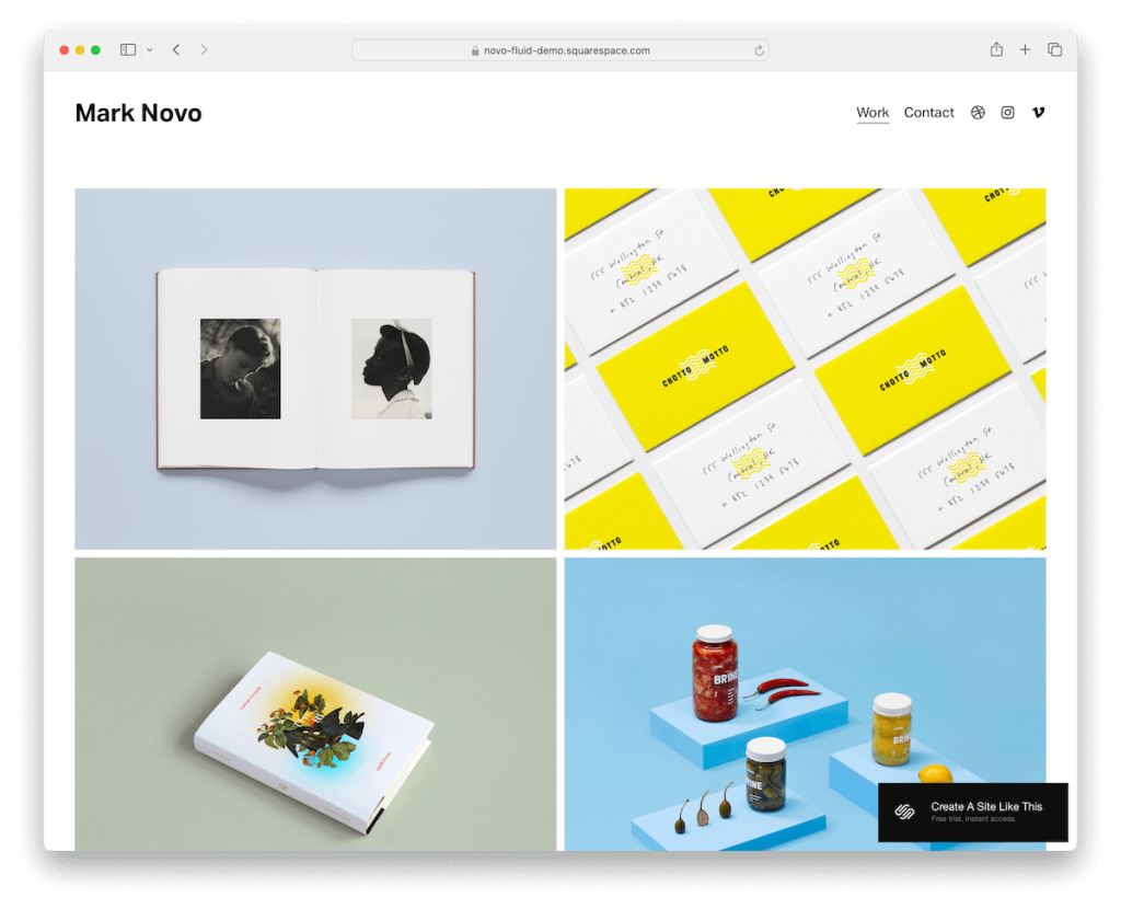 Modello per artisti novo Squarespace