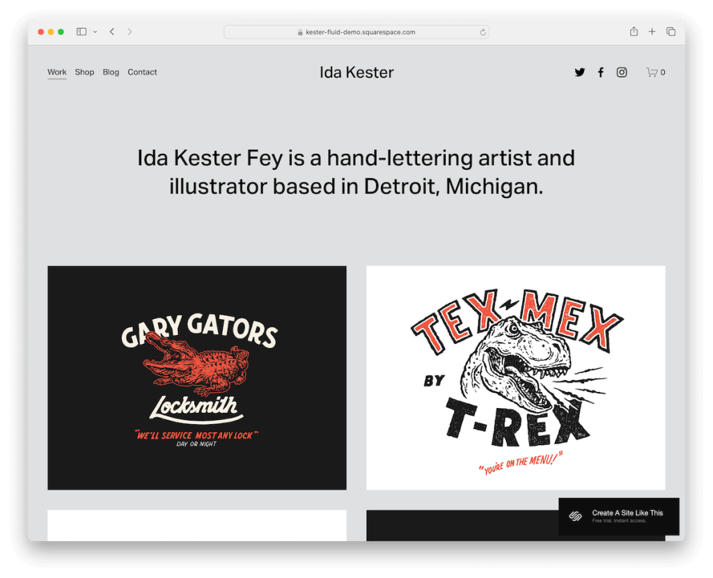 Modello per artisti Kester Squarespace