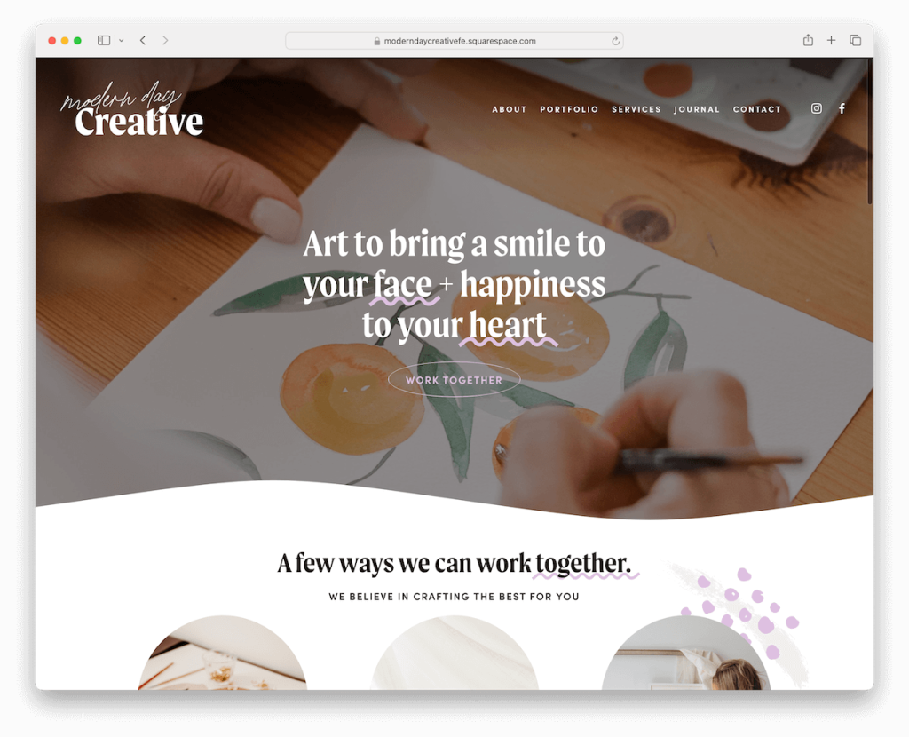 templat seniman squarespace kreatif modern