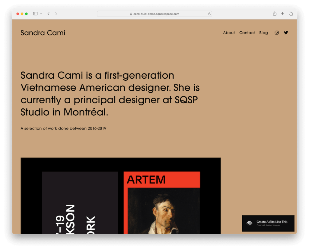 modèle d'artistes cami squarespace