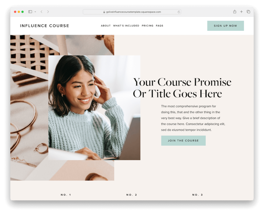 plantilla de coaching de influencia de squarespace