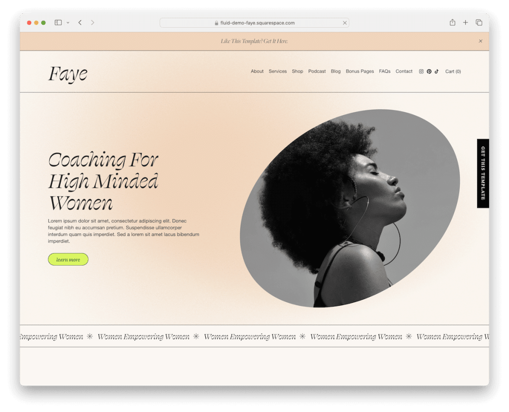 Modello di coaching Faye Squarespace