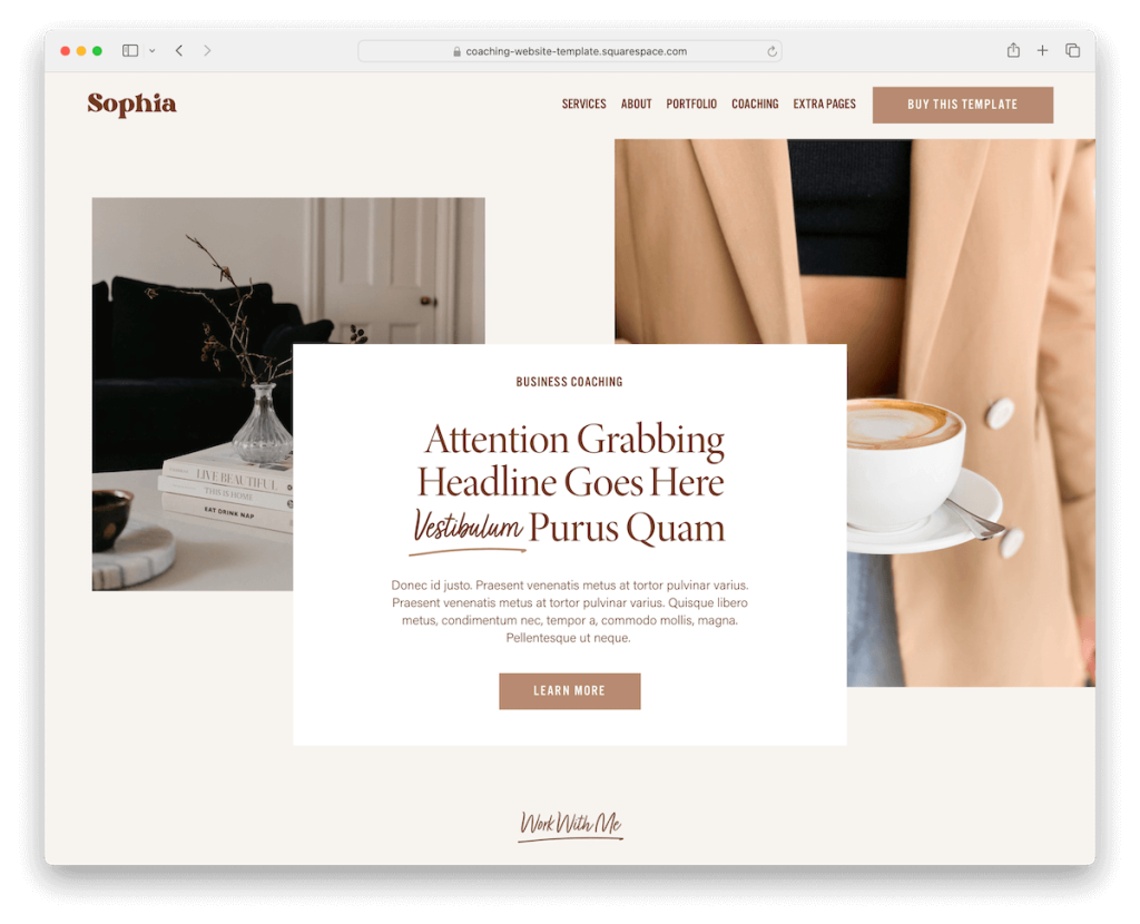 Modello di coaching di Sophia Squarespace