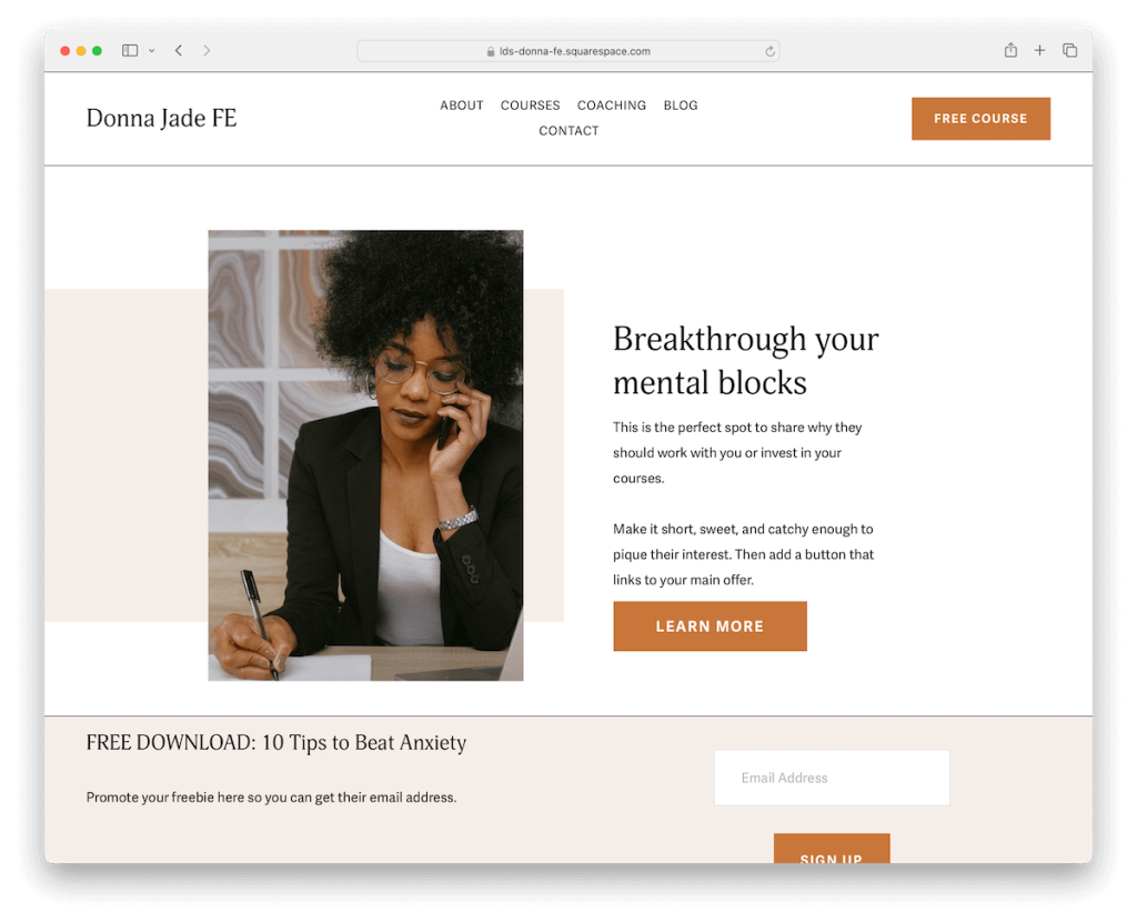 Donna Squarespace Coaching-Vorlage