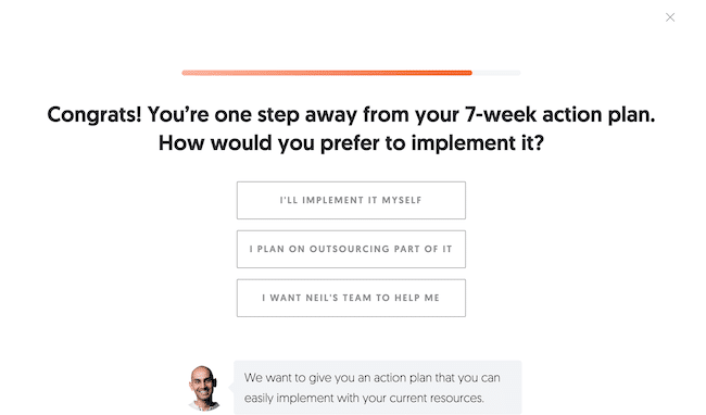 Neil Patel'in Ubersuggest için çok adımlı form örneği