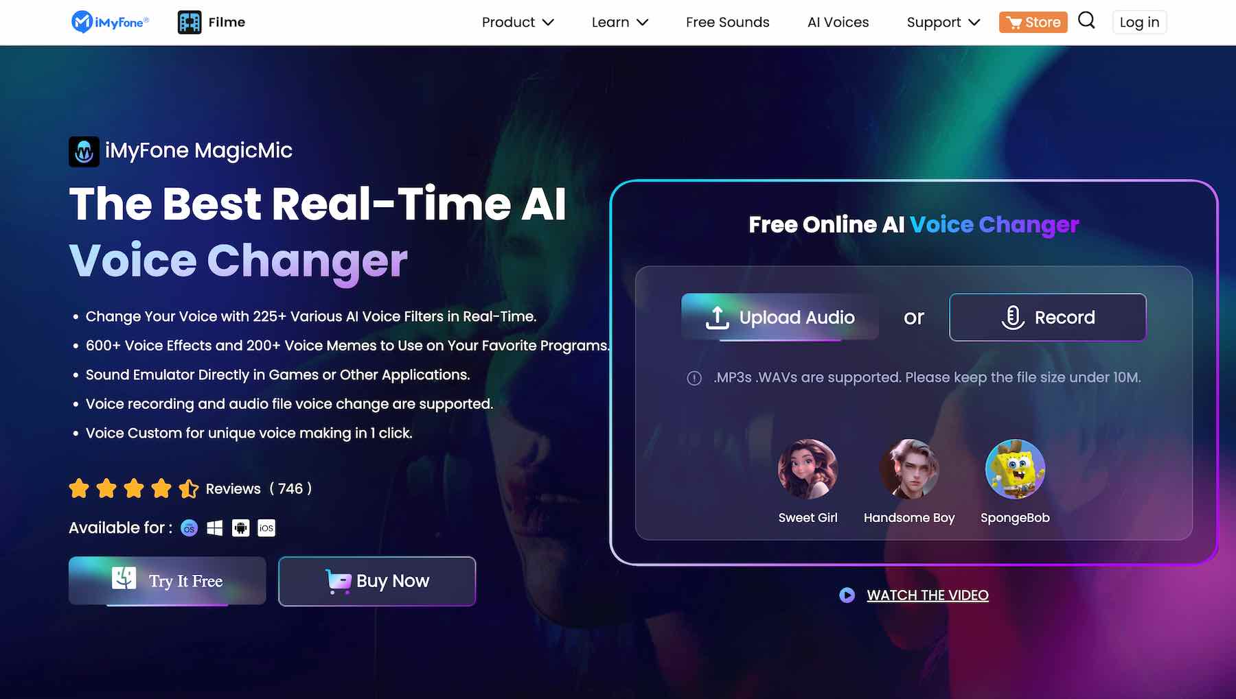 Capture d'écran du site Web du changeur de voix MagicMic AI