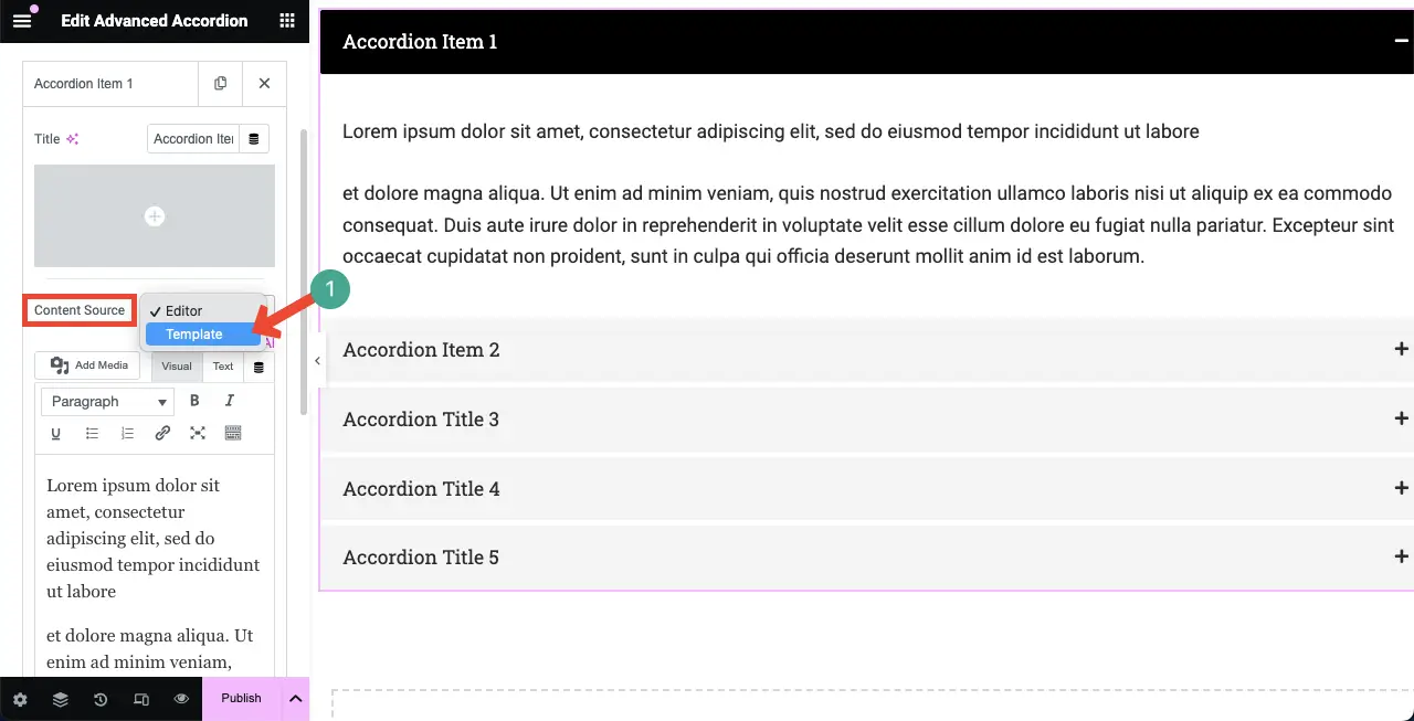 How to import a template in advanced accordion