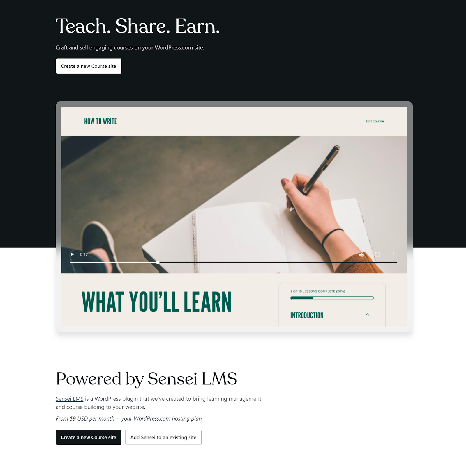Sensei LMS è un plugin WordPress creato per portare la gestione dell'apprendimento e la costruzione dei corsi sul tuo sito web.