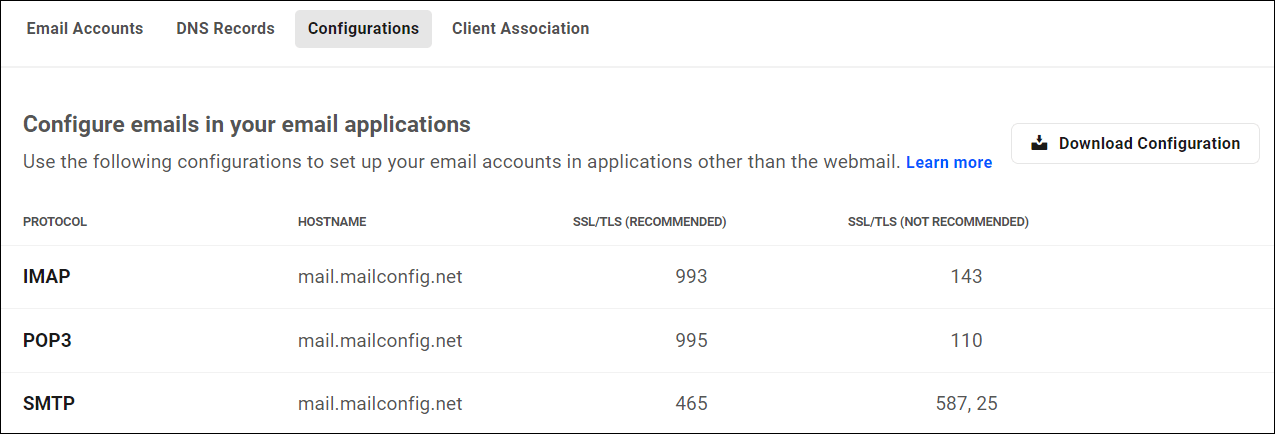 Configuration de la messagerie Web