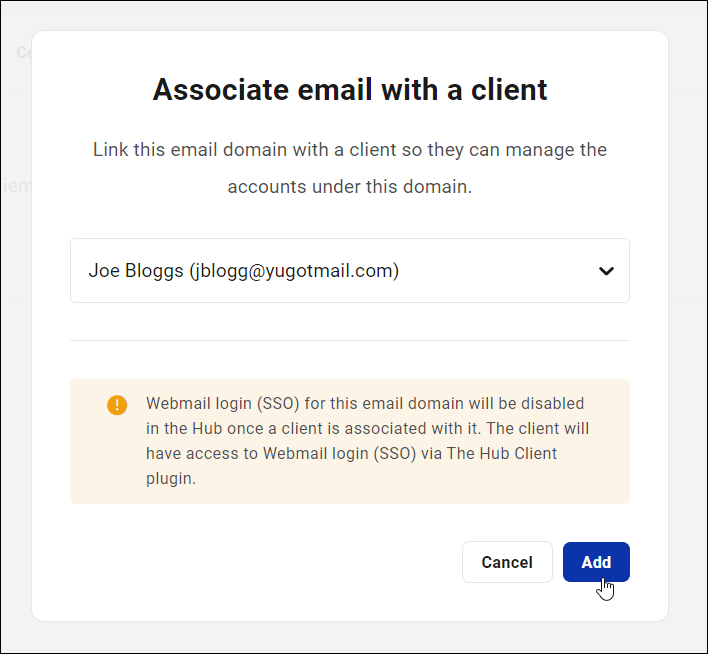 Webmail - 電子メールをクライアント モーダルに関連付けます。