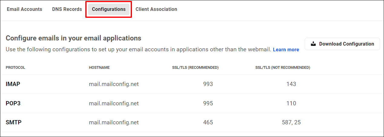 Webmail - Domain Email - Configurații