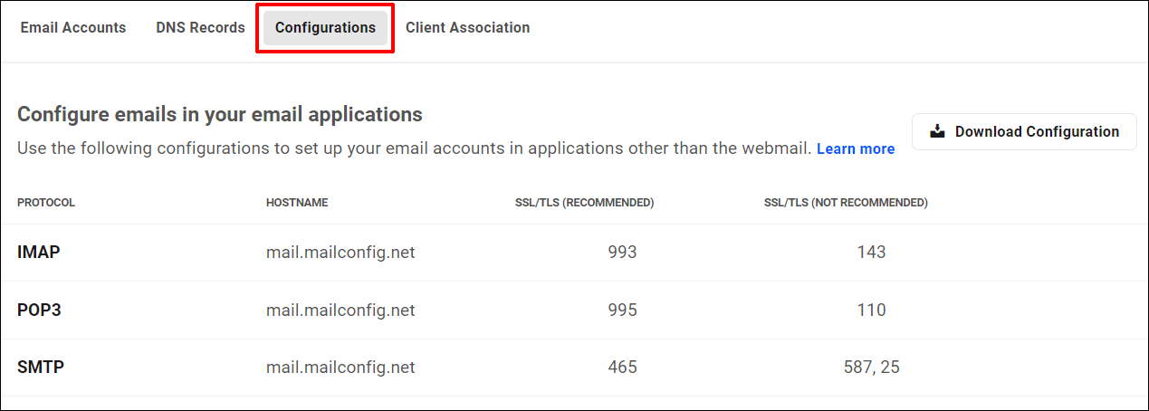 Web Postası - Etki Alanı E-postası - Yapılandırmalar