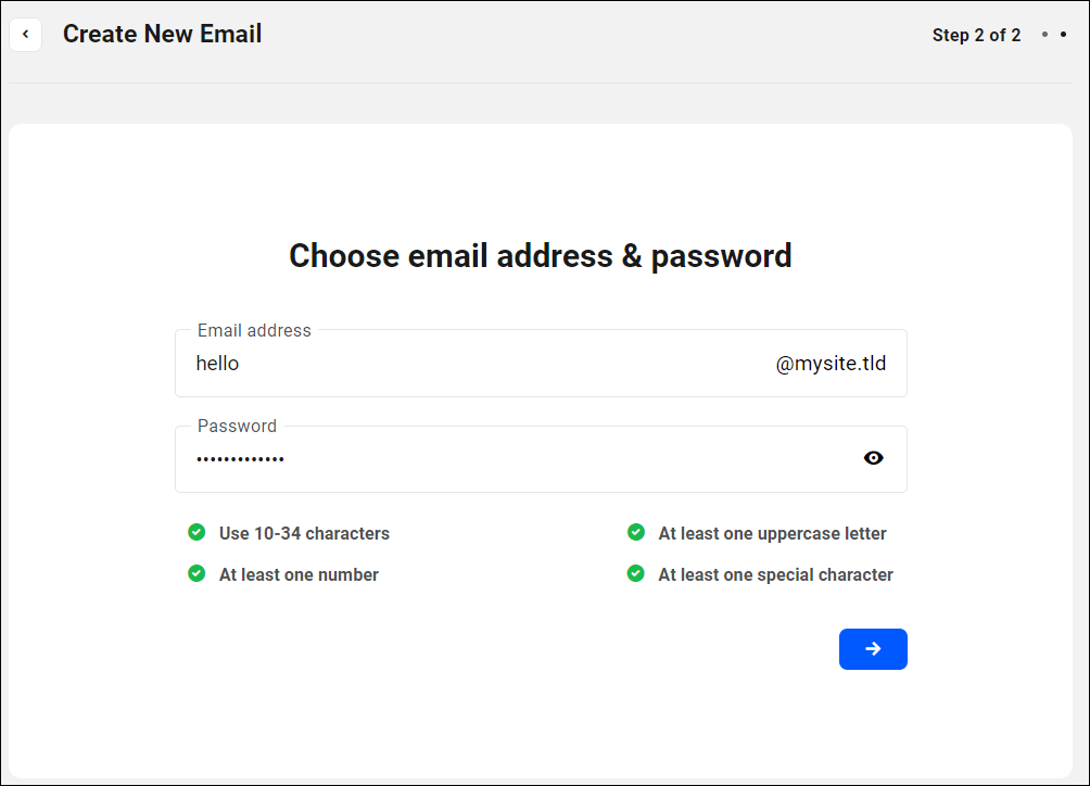 Bildschirm „Neue E-Mail erstellen“ – Schritt 2 von 2