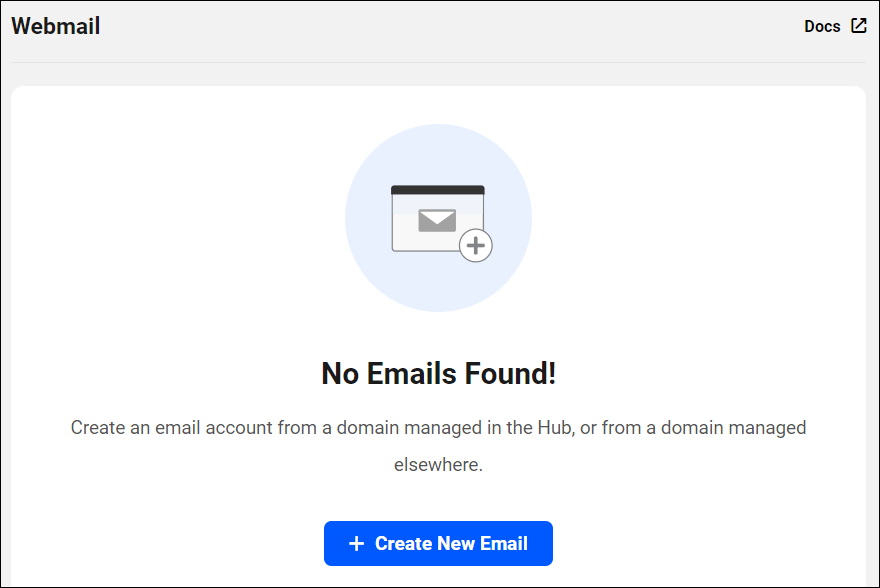 Tela de webmail sem contas de email configuradas ainda!