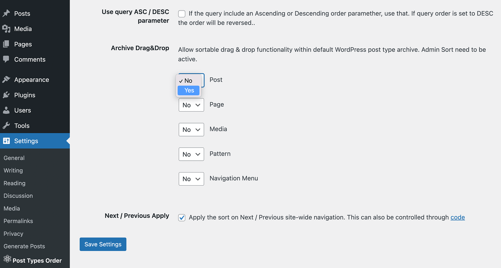 Modification des paramètres de visibilité pour les paramètres de commande des types de publication