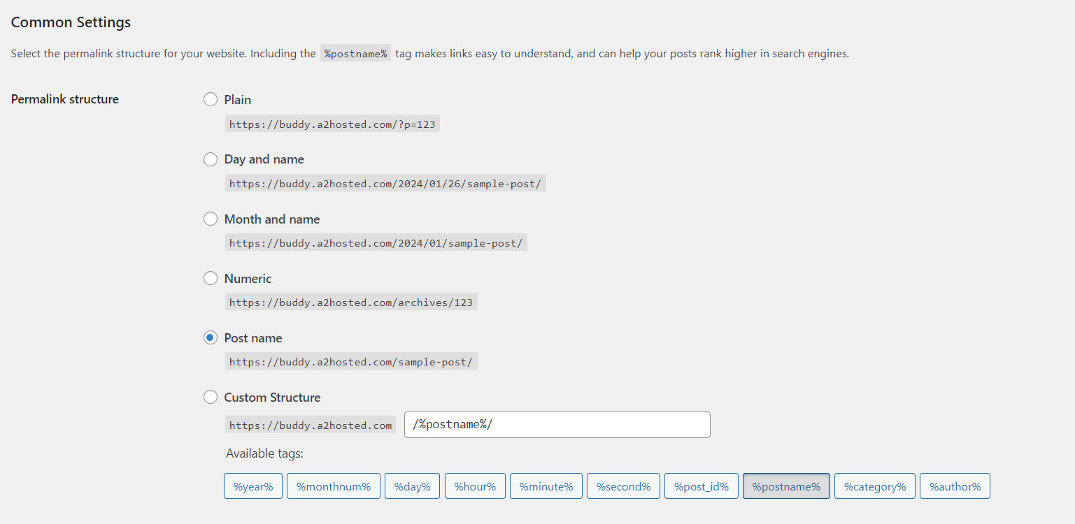 La configuración del enlace permanente en WordPress