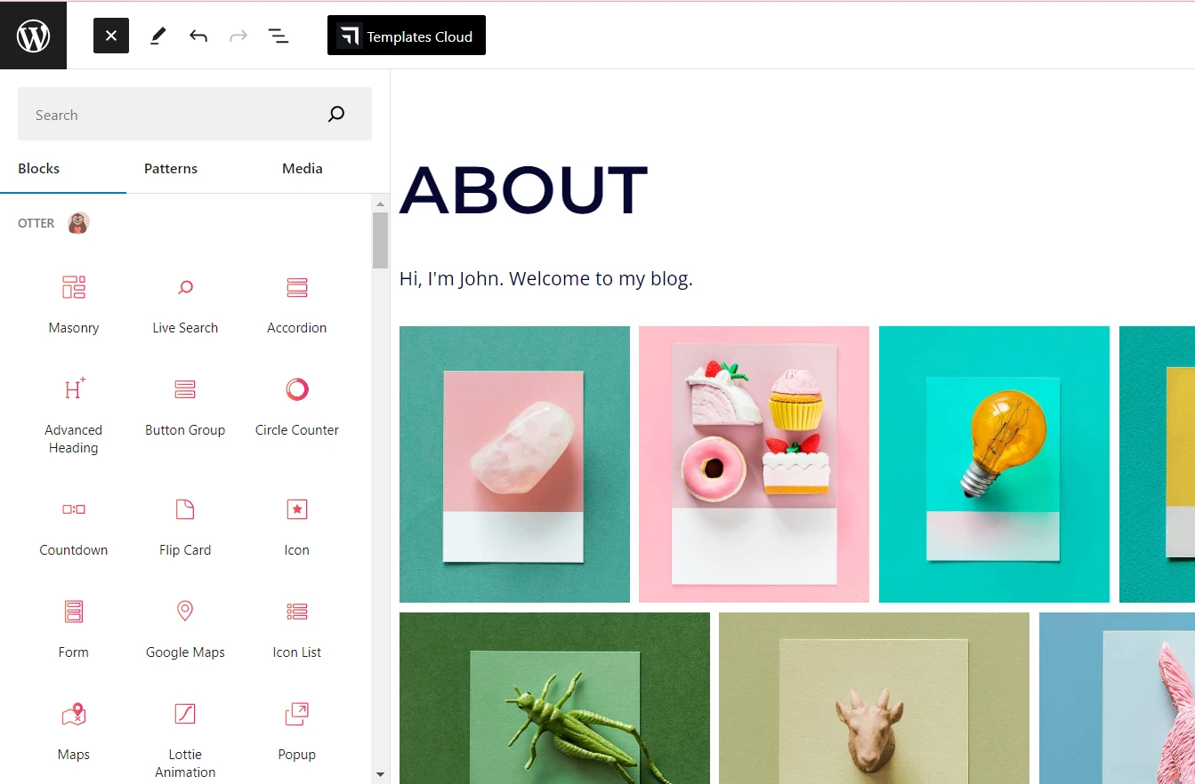 Blocchi Otter nell'editor di blocchi di WordPress