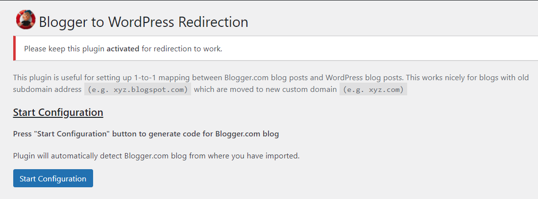 Página de redirecionamento do Blogger para WordPress