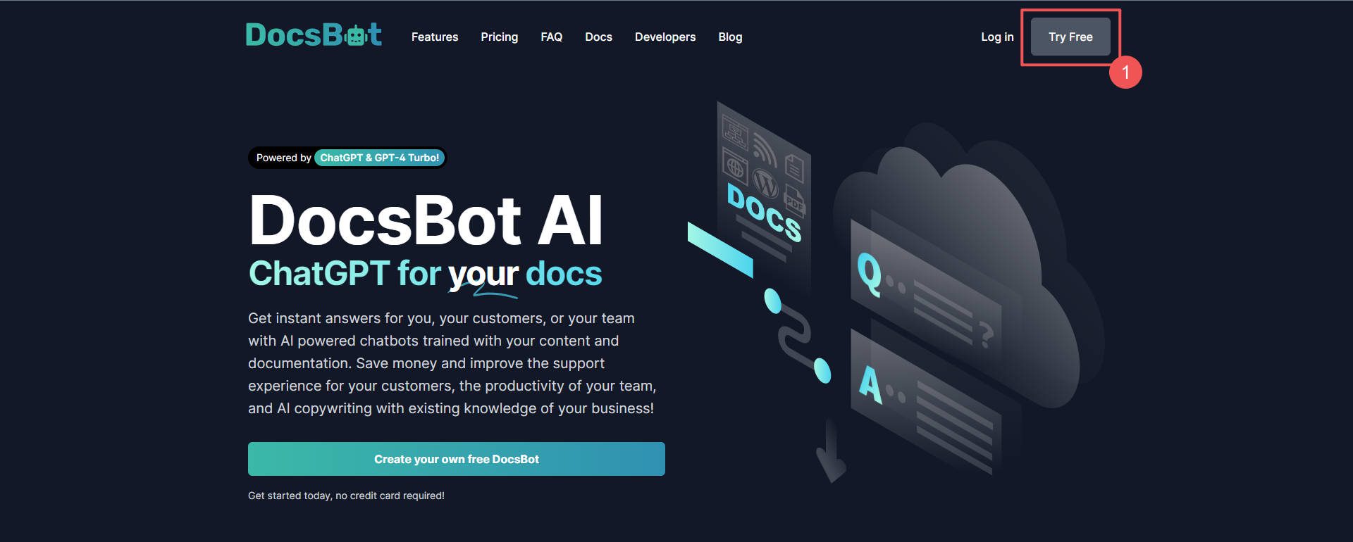 Mendaftar ke DocsBot.ai - Langkah 1