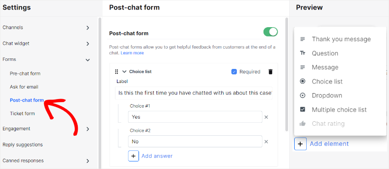 ライブチャットポストチャットフォーム設定 - IsItWP - 無料の WordPress テーマ検出ツール livechat post chat form settings