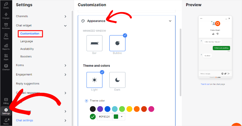 カスタマイズ-ライブチャット-外観 - IsItWP - 無料の WordPress テーマ検出器 livechat-appearance-customization