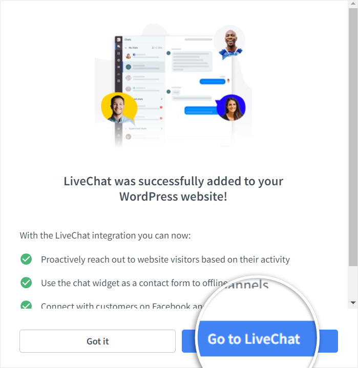 livechat-wordpress-connection-成功 - IsItWP - 無料の WordPress テーマ検出器 livechat wordpress connection successful