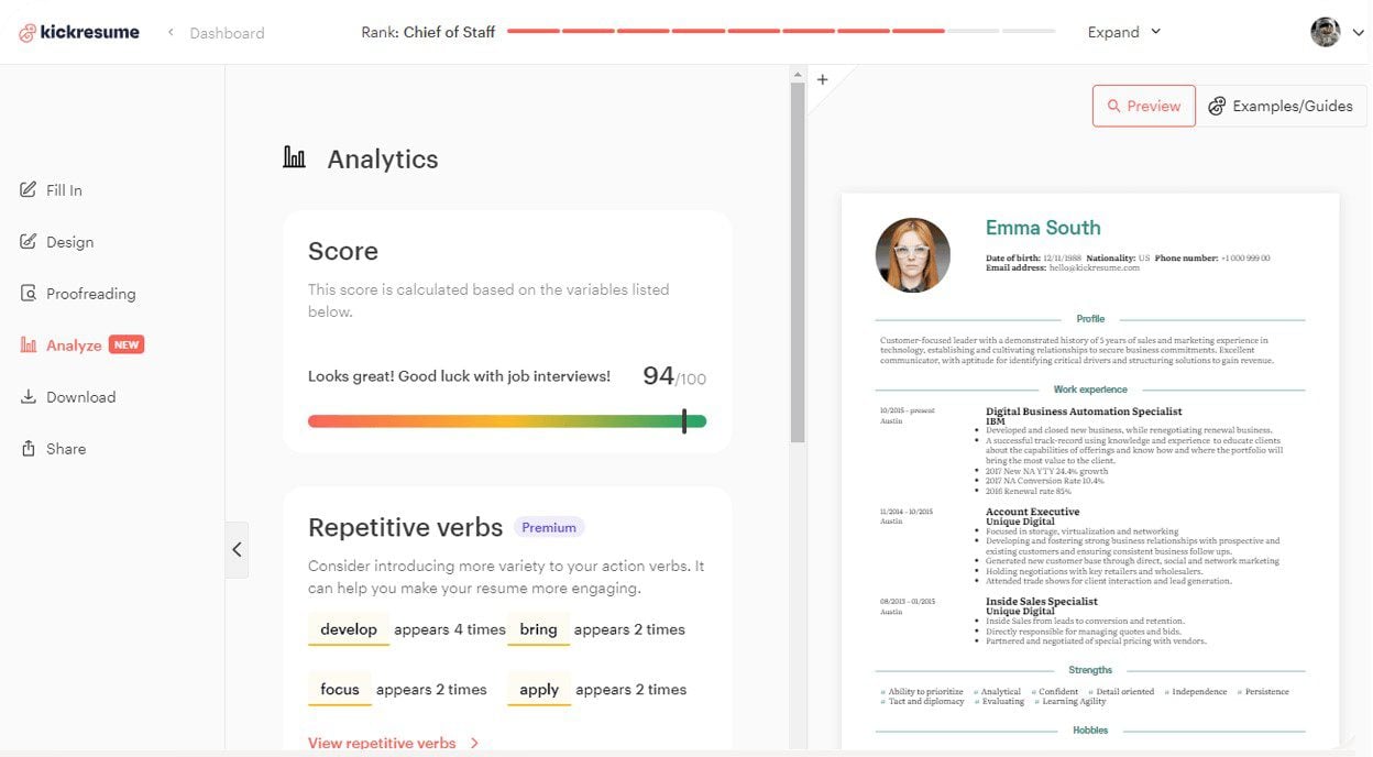 ตัวตรวจสอบเรซูเม่พร้อมคะแนน - KickResume