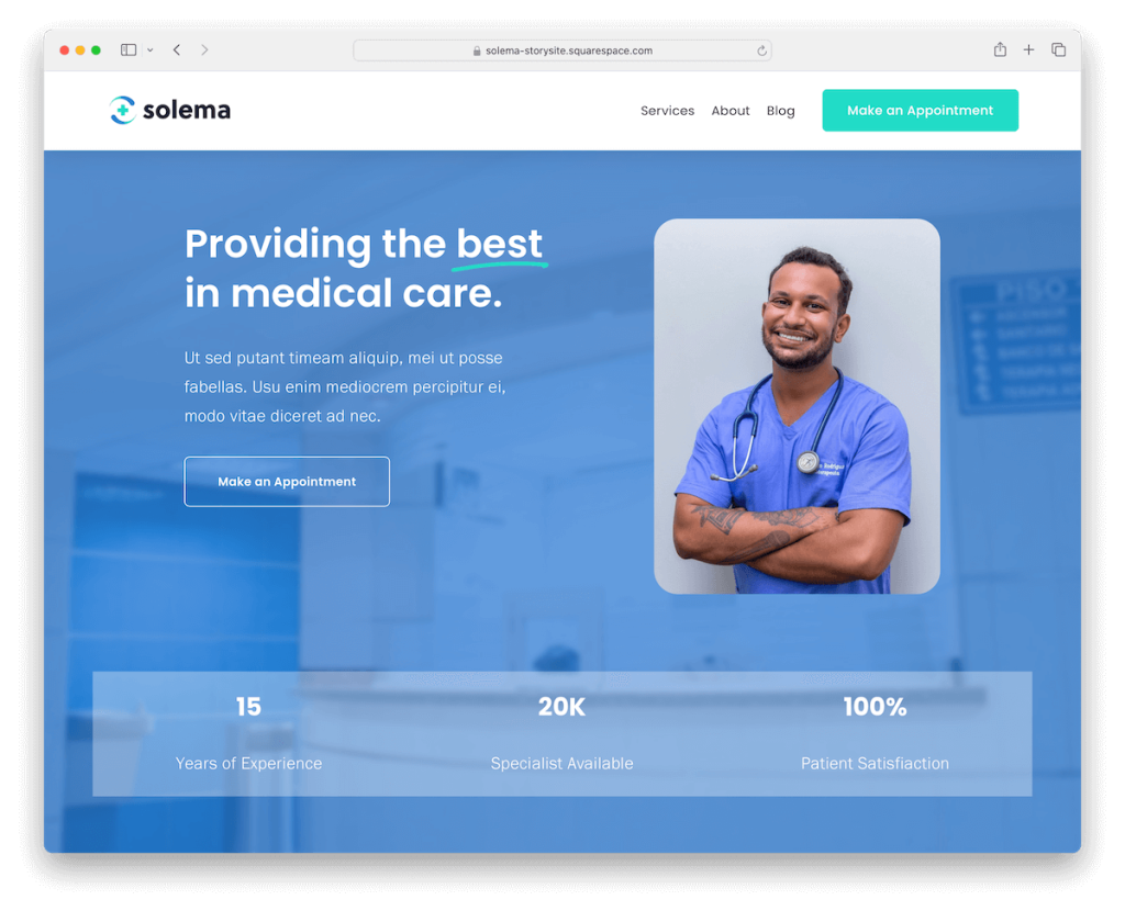 Шаблон стоматолога Solema Squarespace