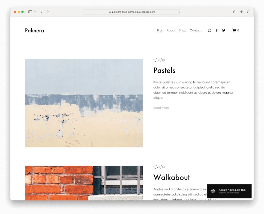 Palmera Squarespace minimalistische Vorlage