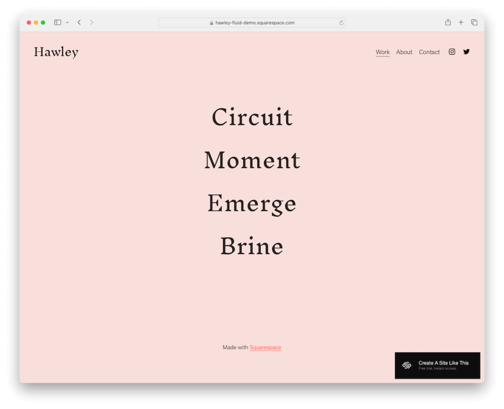 modèle minimaliste hawley squarespace