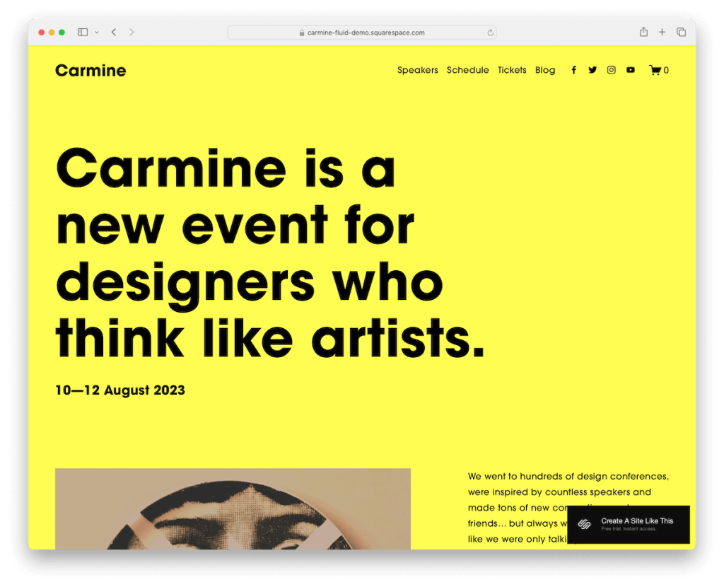 carmine squarespace minimalist şablonu