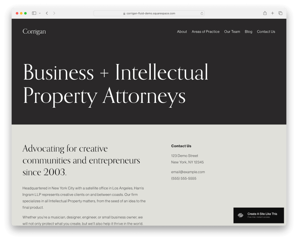 minimalistyczny szablon corrigan Squarespace