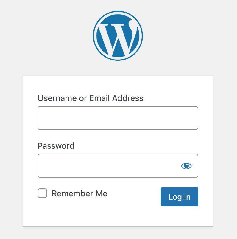 Una captura de pantalla del panel de inicio de sesión de WordPress.